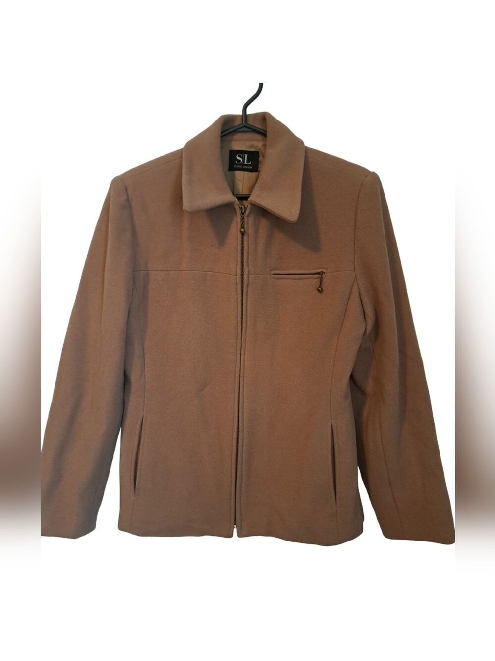 VTG STUDIO LONDON WOOL cashmere tan jacket blazer lined minimalist coastal 8